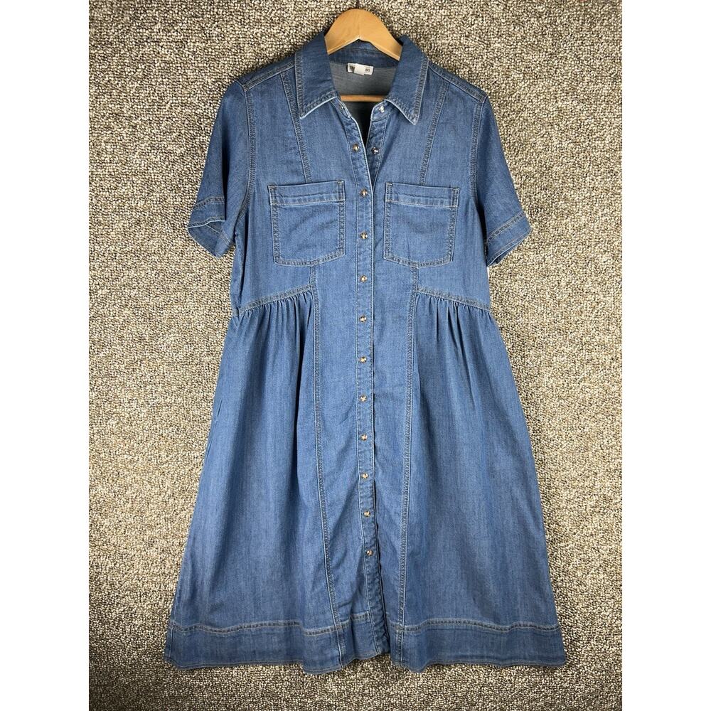 Tribal Jeans Denim Flowy Dress Brown Pearl Snap Women’s Soft Sz Medium Country